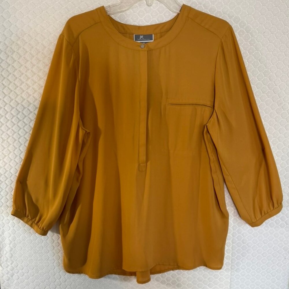 JM Collection Golden Spruce Yellow Gold Button Blouse -Pleated Back Sz XL EUC